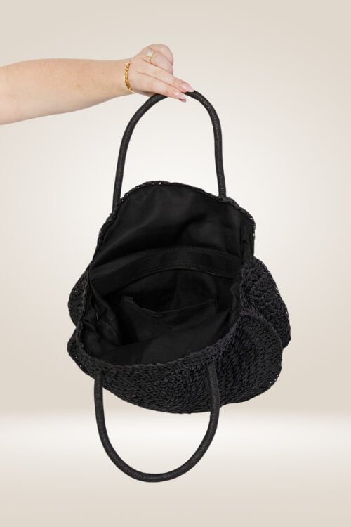 Eco Chic Black Straw Rattan Handbag - TGC Boutique - Handbags
