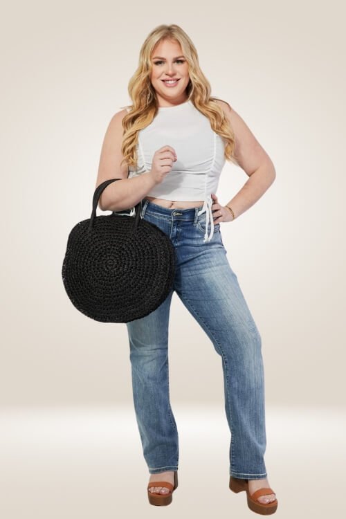 Eco Chic Black Straw Rattan Handbag - TGC Boutique - Handbags