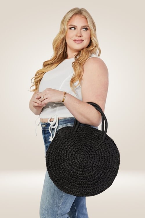 Eco Chic Black Straw Rattan Handbag - TGC Boutique - Handbags