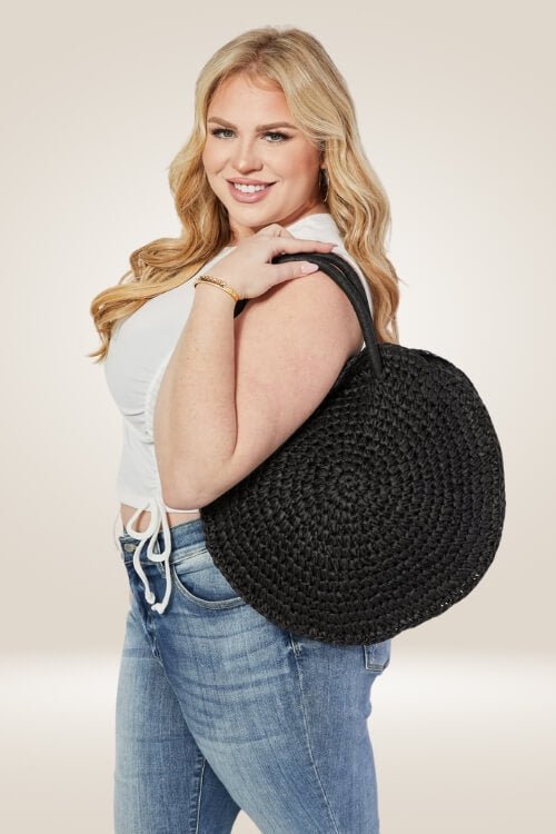 Eco Chic Black Straw Rattan Handbag - TGC Boutique - Handbags