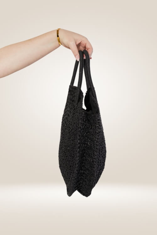 Eco Chic Black Straw Rattan Handbag - TGC Boutique - Handbags