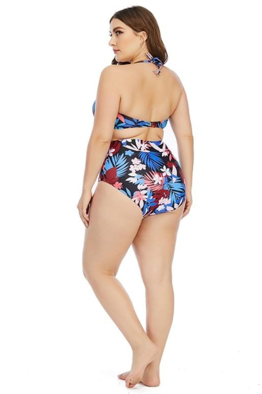 Floral Leaf Print Plus size High Waist Bikini Swimsuit - TGC Boutique - Plus Size Swimsuit