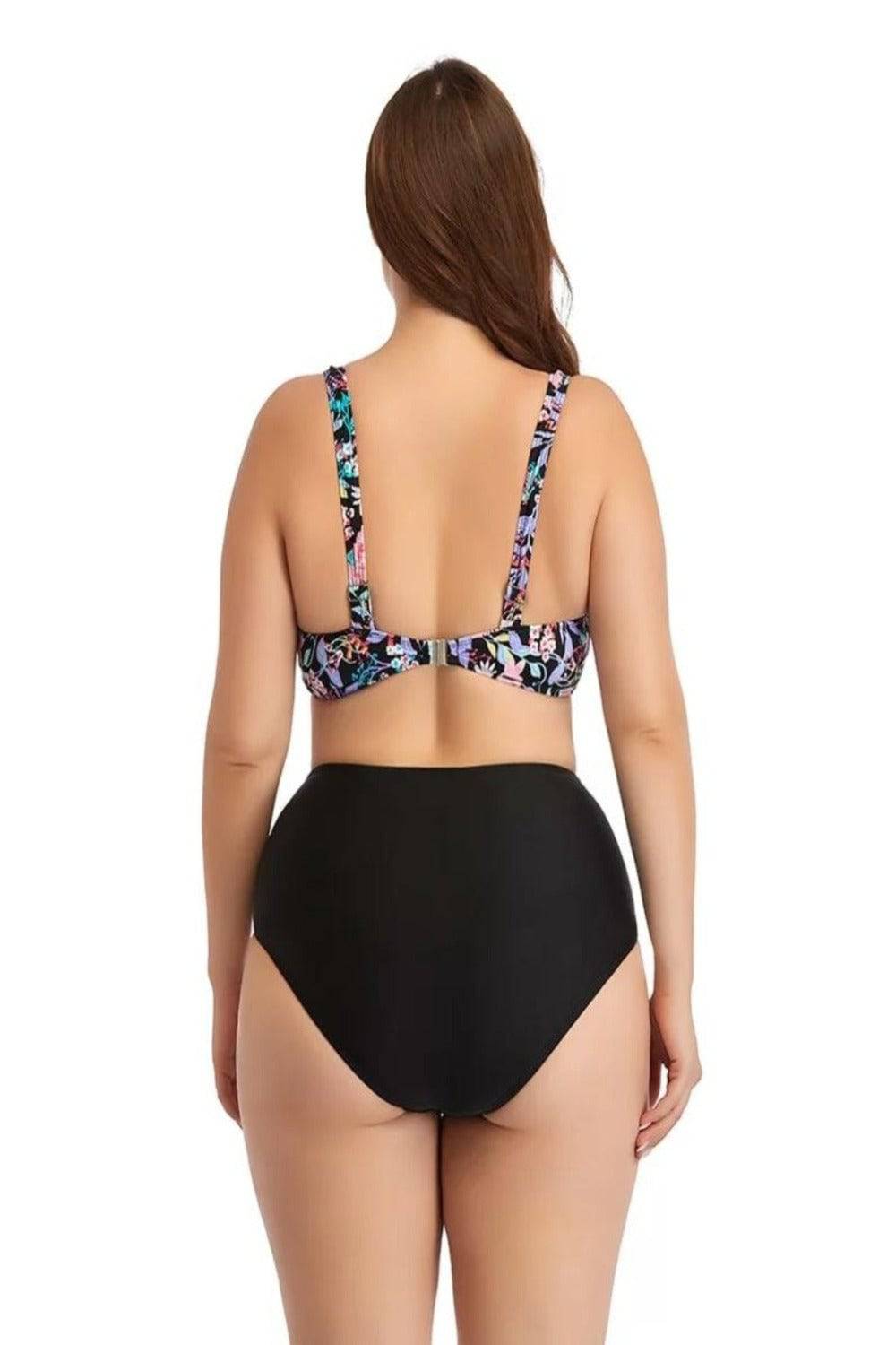 Floral Two-Piece Plus Size Bikini High Waist Tummy Control Push Up Bra Swimsuit - TGC Boutique - Plus Size Swimsuit