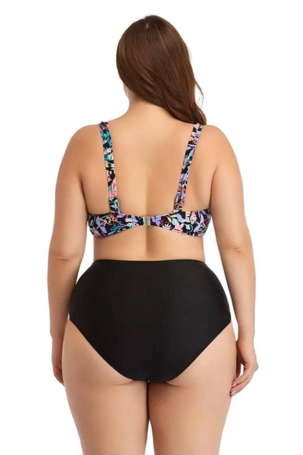 Floral Two-Piece Plus Size Bikini High Waist Tummy Control Push Up Bra Swimsuit - TGC Boutique - Plus Size Swimsuit