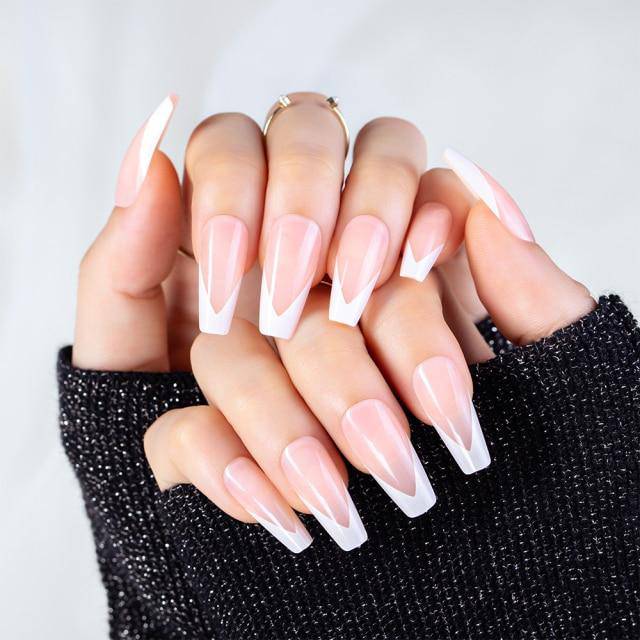 French Tip Coffin Press On Nails Kit - TGC Boutique - Press On Nails