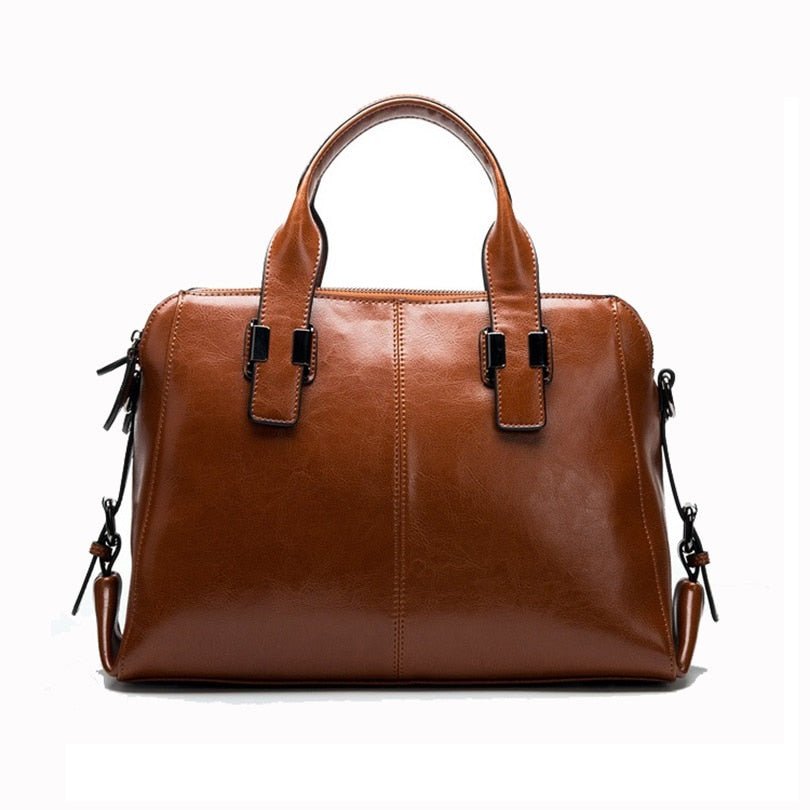 Genuine Cowhide Leather Brown Satchel bag - TGC Boutique - Handbags