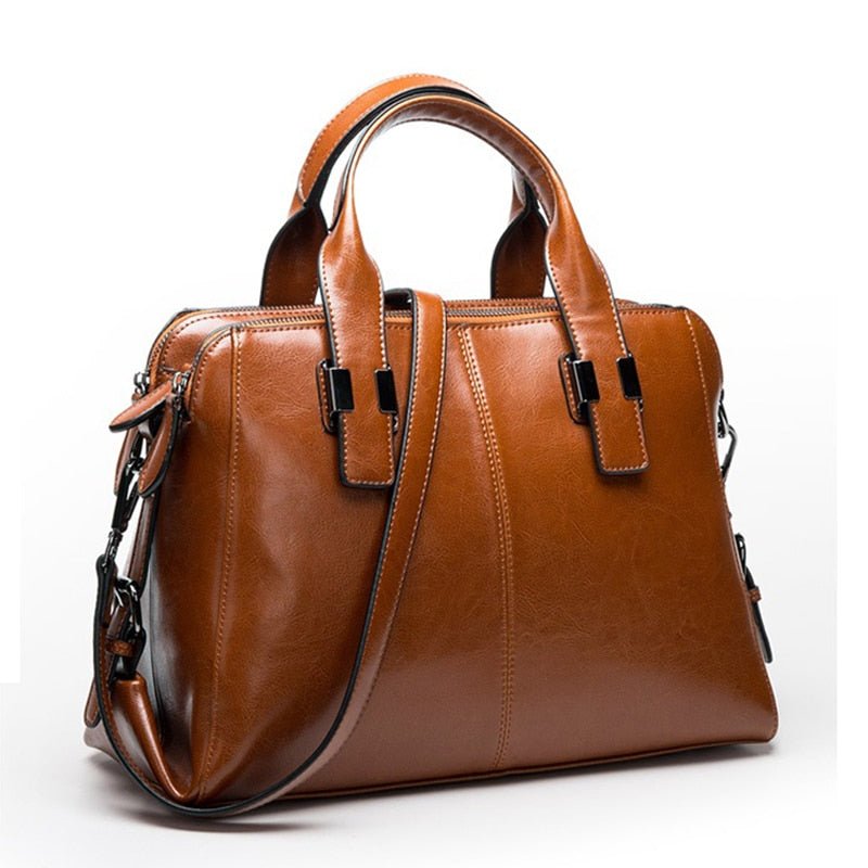 Genuine Cowhide Leather Brown Satchel bag - TGC Boutique - Handbags