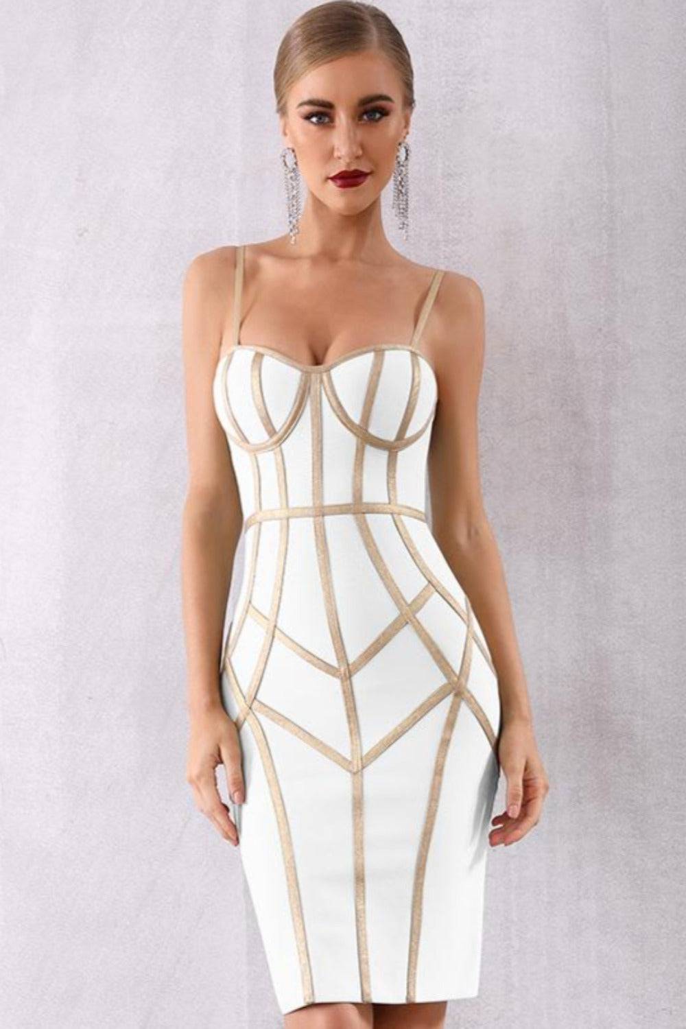 Geometric Body Contour Bandage Bodycon Midi Dress - TGC Boutique - Bodycon Dress