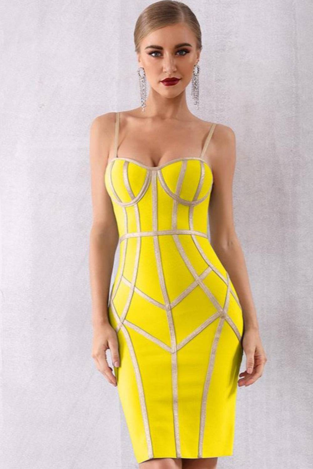 Geometric Body Contour Bandage Bodycon Midi Dress - TGC Boutique - Bodycon Dress