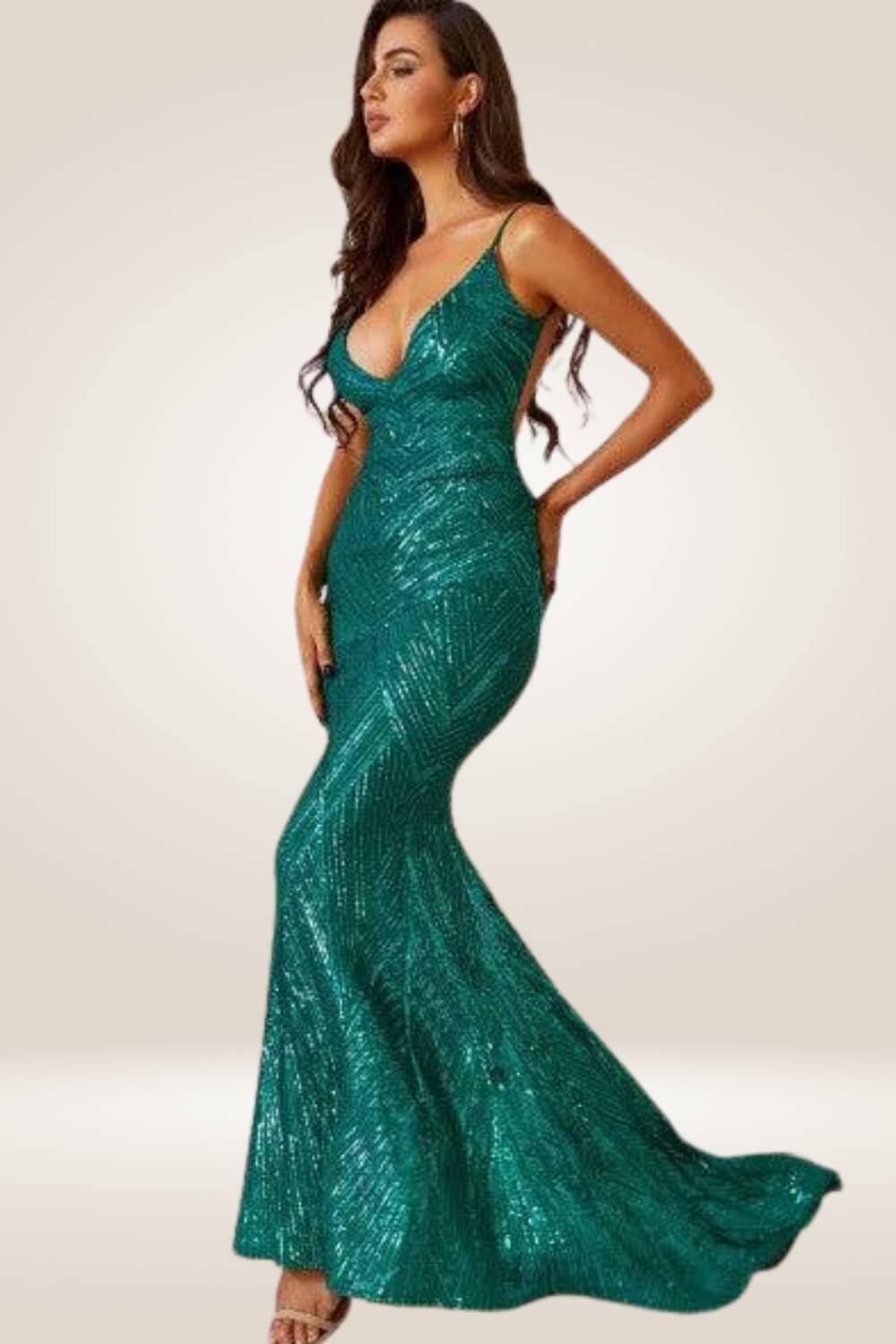 Geometric Sequin Green Maxi Dress - TGC Boutique - maxi dress