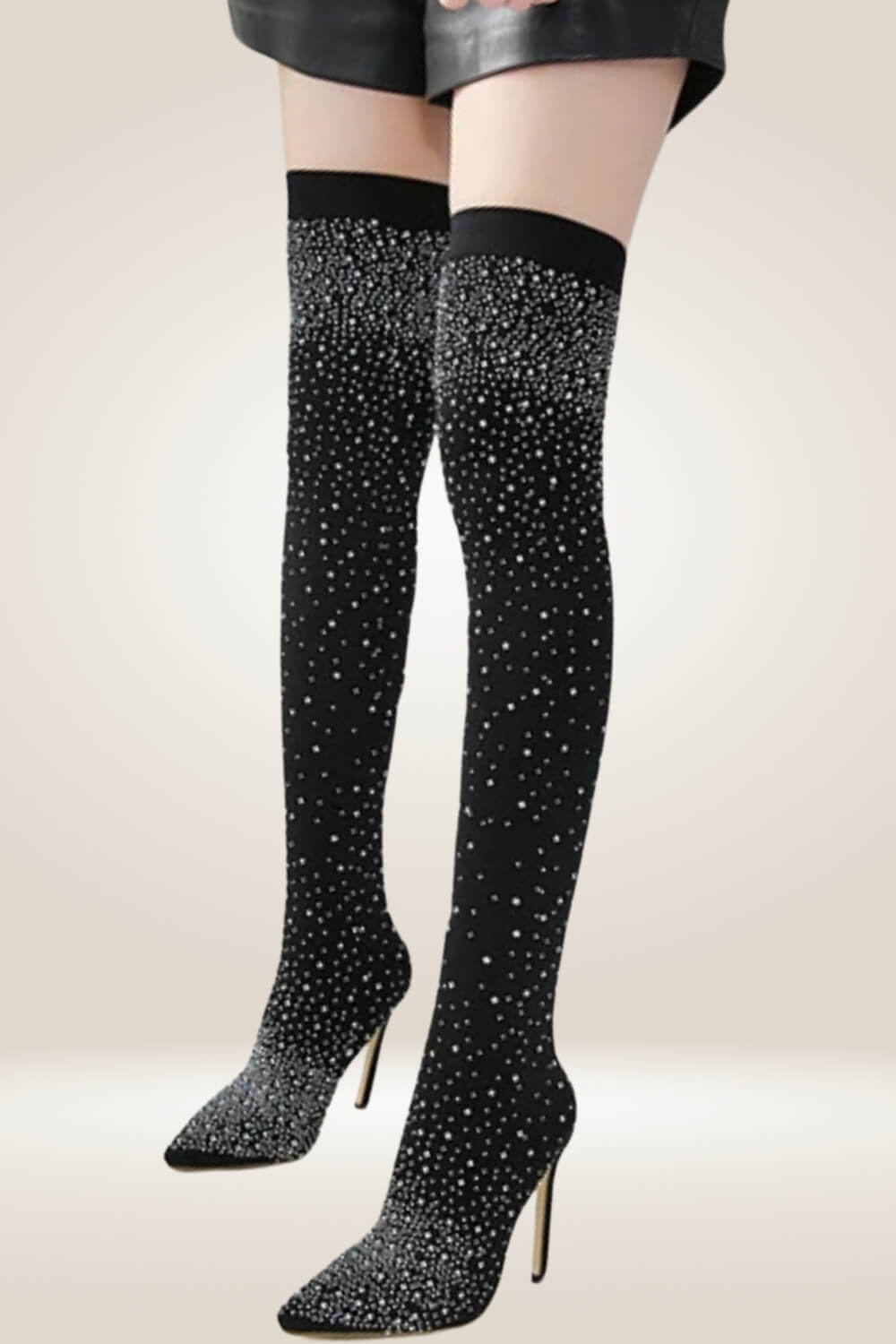 Glitter High Heels Black Over The Knee Boots - TGC Boutique - Boots
