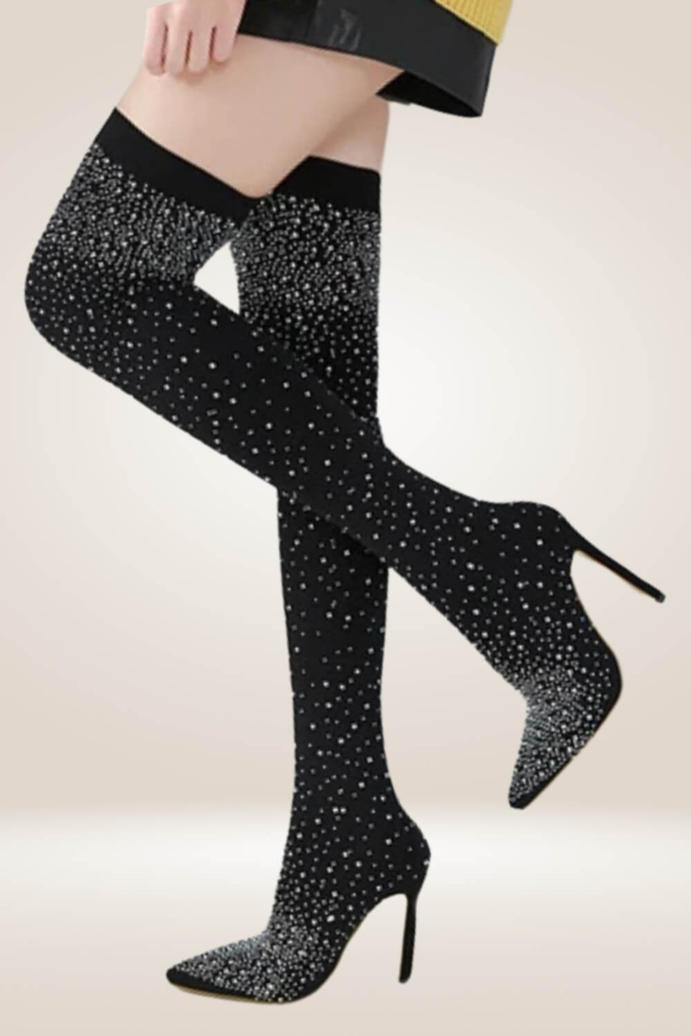 Glitter High Heels Black Over The Knee Boots - TGC Boutique - Boots