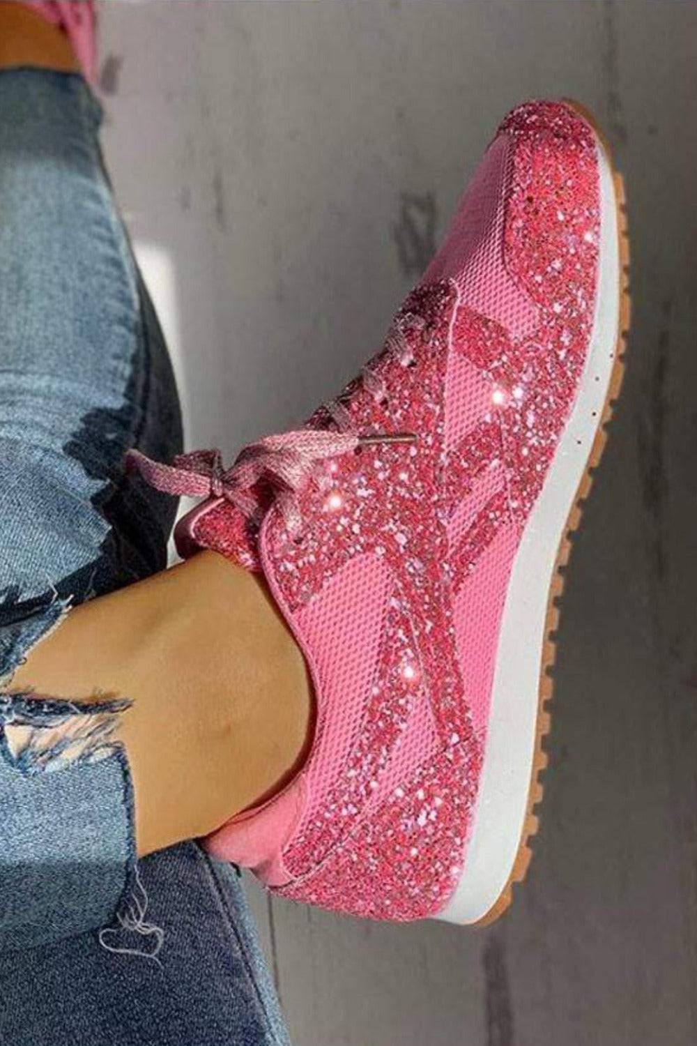 Glitter Me Up Flat Sparkly Lace Up Sneakers - TGC Boutique - Shoes