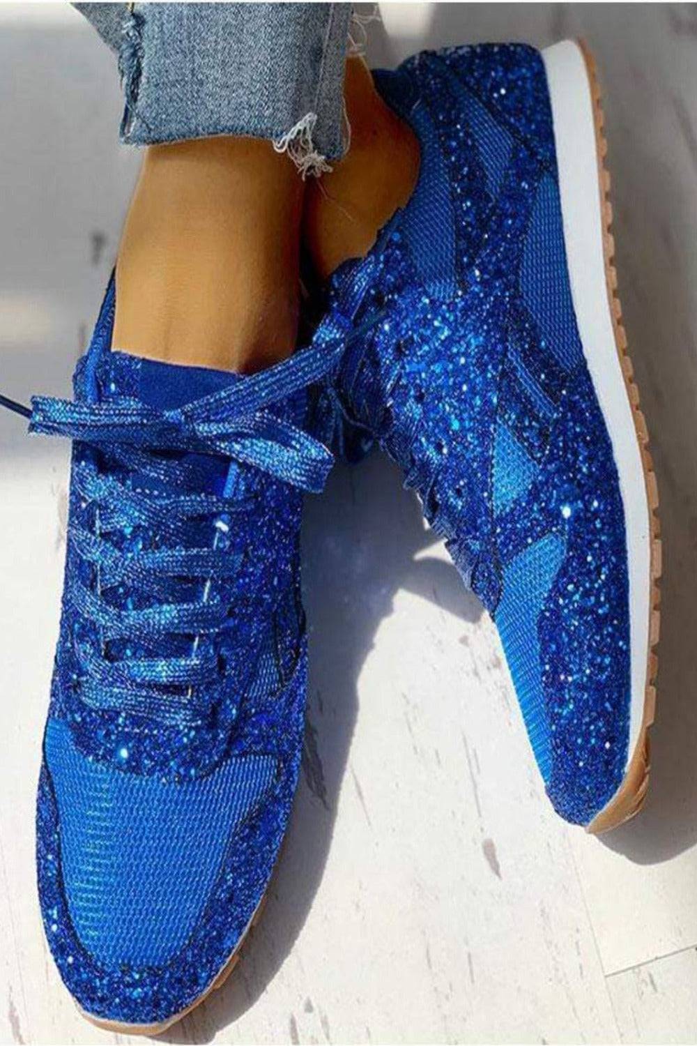 Glitter Me Up Flat Sparkly Lace Up Sneakers - TGC Boutique - Shoes