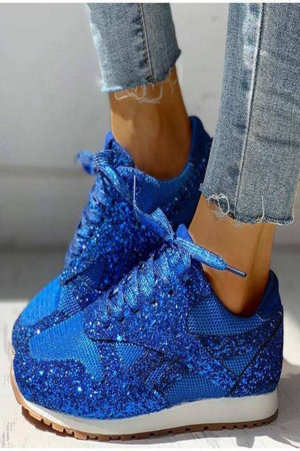 Glitter Me Up Flat Sparkly Lace Up Sneakers - TGC Boutique - Shoes
