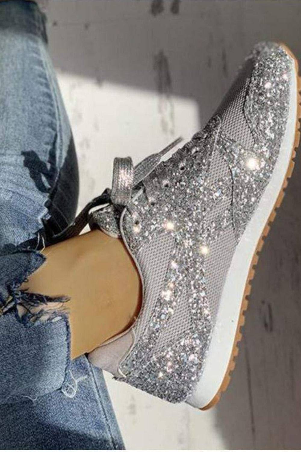 Glitter Me Up Flat Sparkly Lace Up Sneakers - TGC Boutique - Shoes