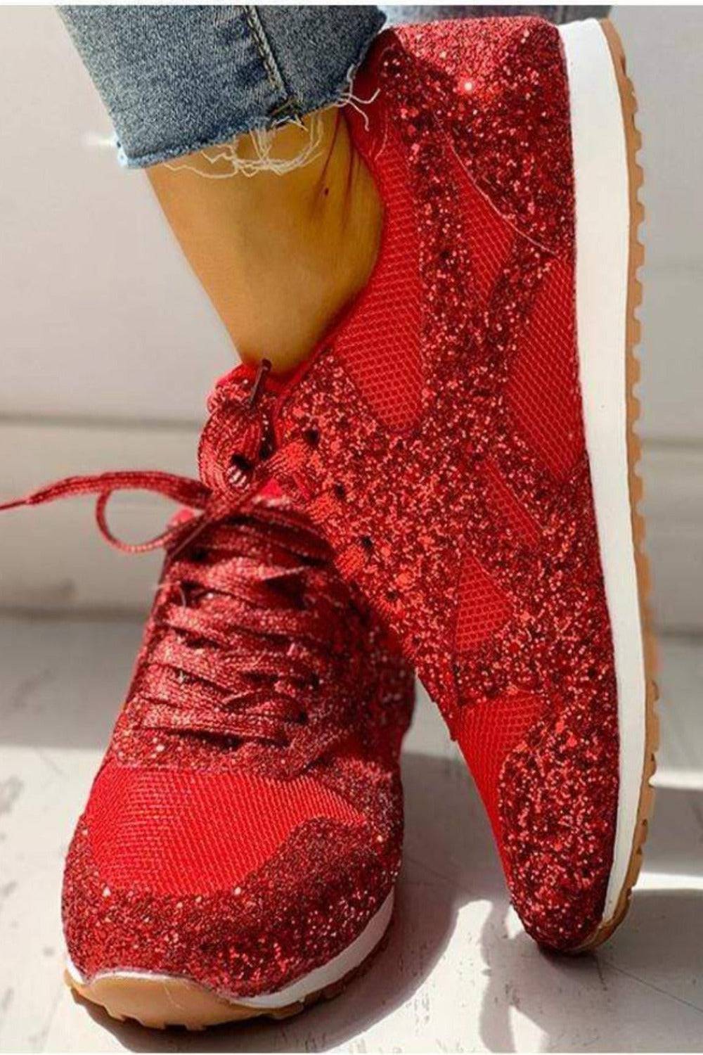 Glitter Me Up Flat Sparkly Lace Up Sneakers - TGC Boutique - Shoes