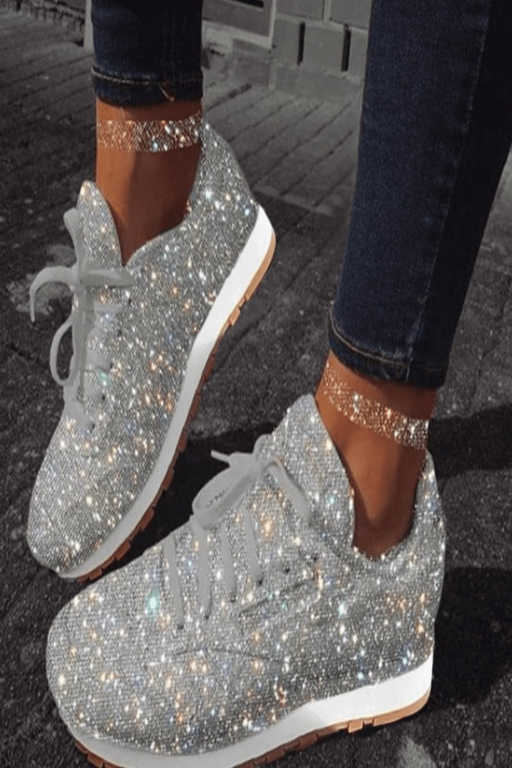 Glitter Me Up Flat Sparkly Lace Up Sneakers - TGC Boutique - Shoes