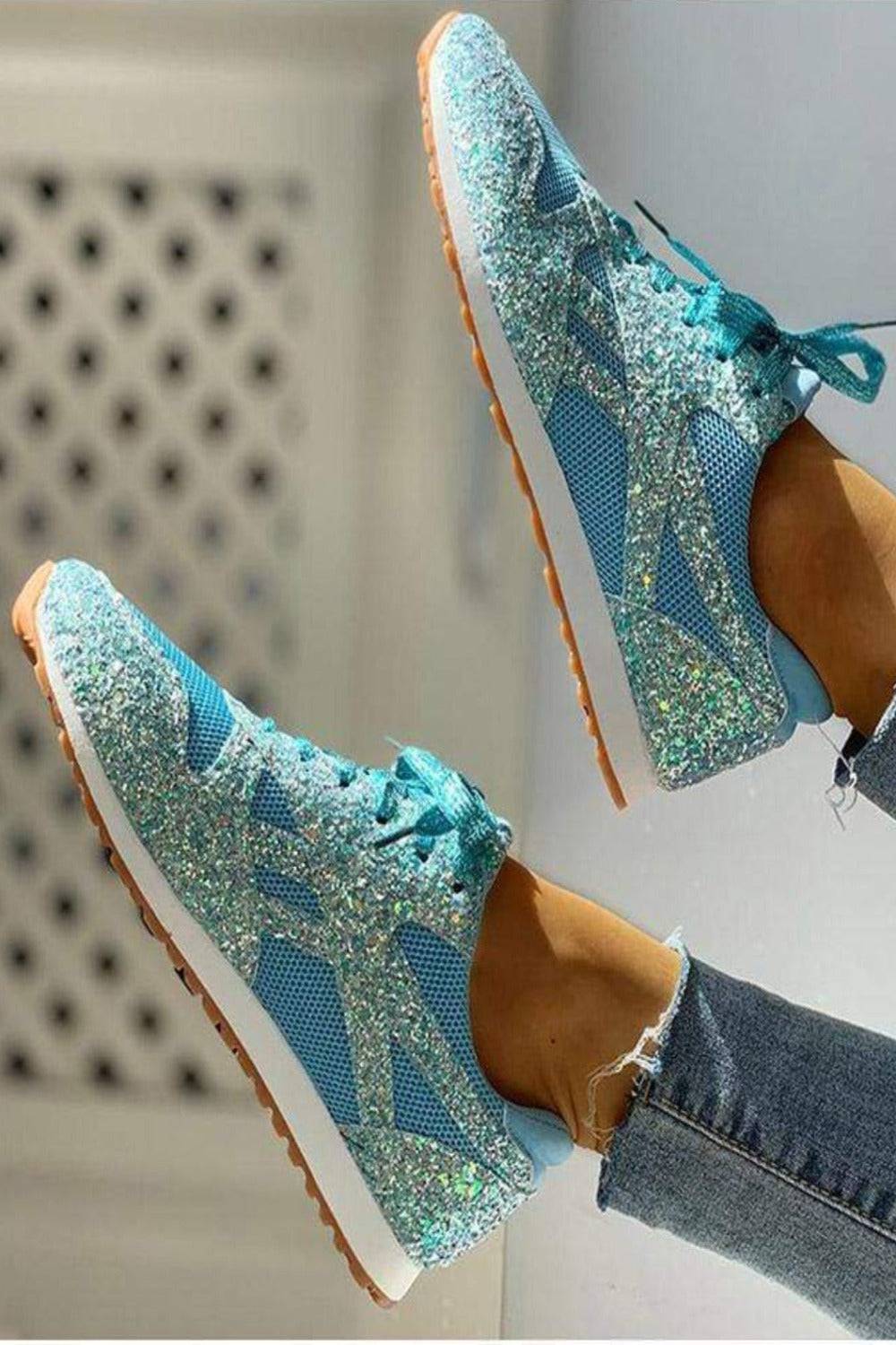 Glitter Me Up Flat Sparkly Lace Up Sneakers - TGC Boutique - Shoes