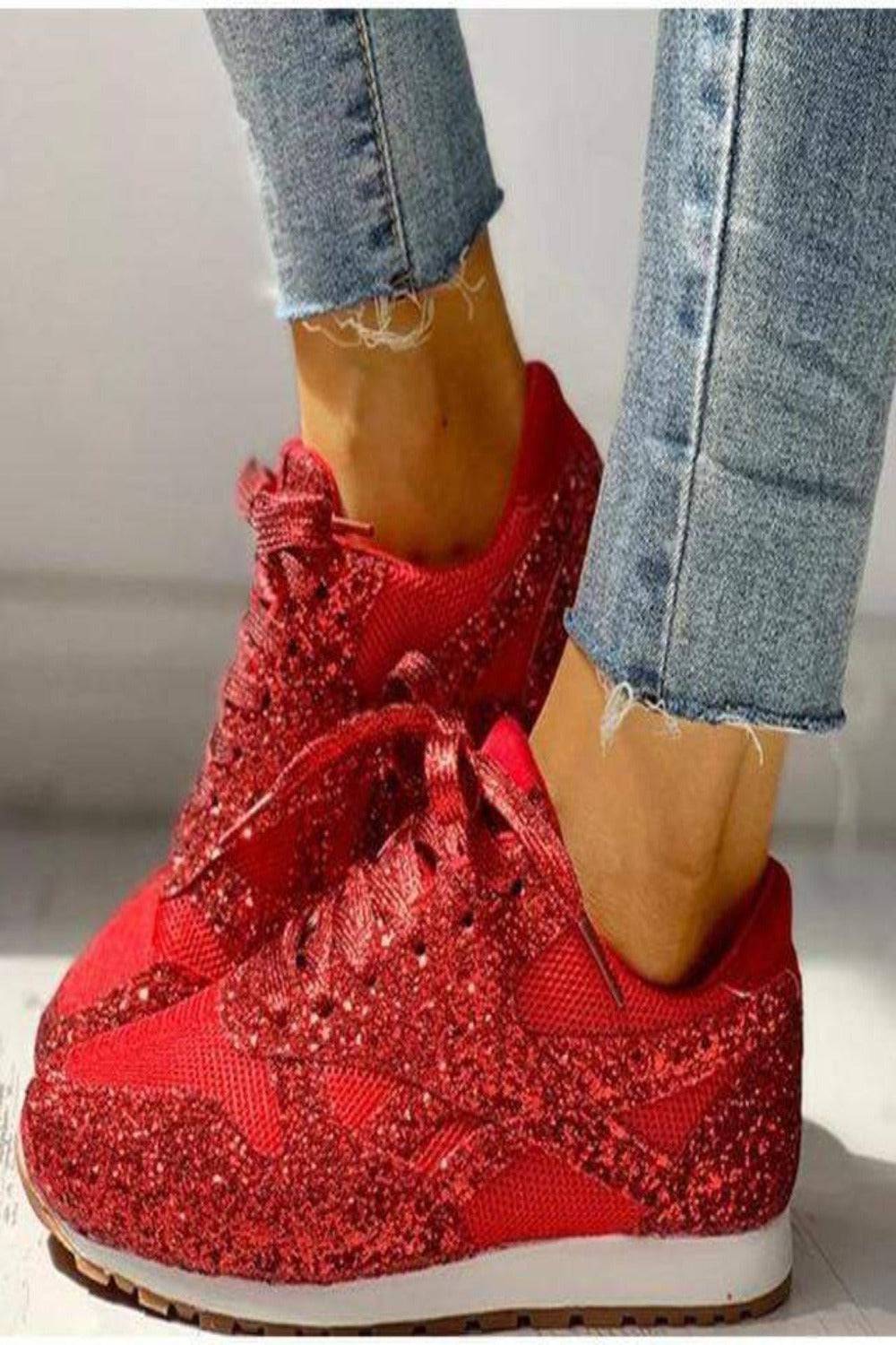 Glitter Me Up Flat Sparkly Lace Up Sneakers - TGC Boutique - Shoes