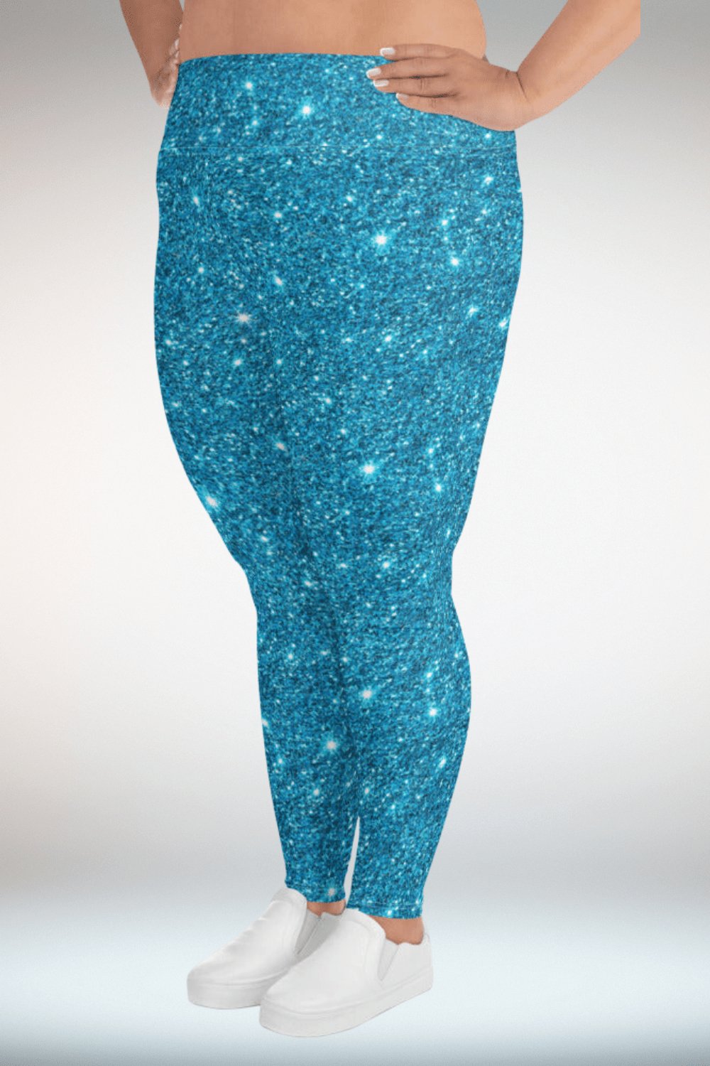 Glitter Print Blue Plus Size Leggings - TGC Boutique - Leggings