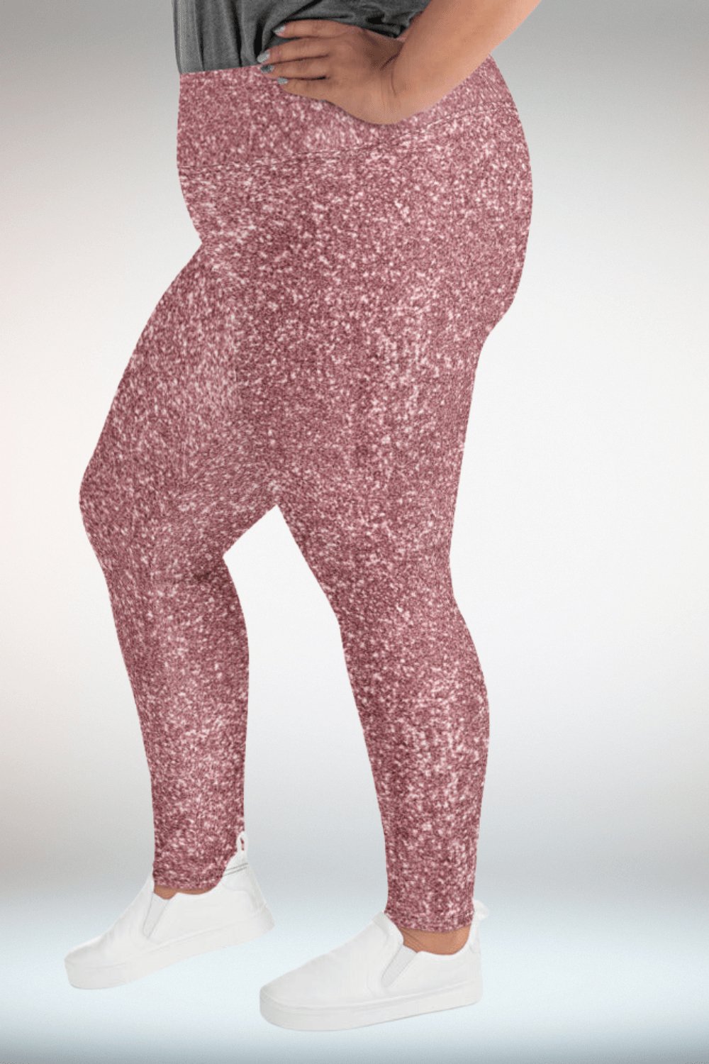 Glitter Print Blush Pink Plus Size Leggings - TGC Boutique - Leggings