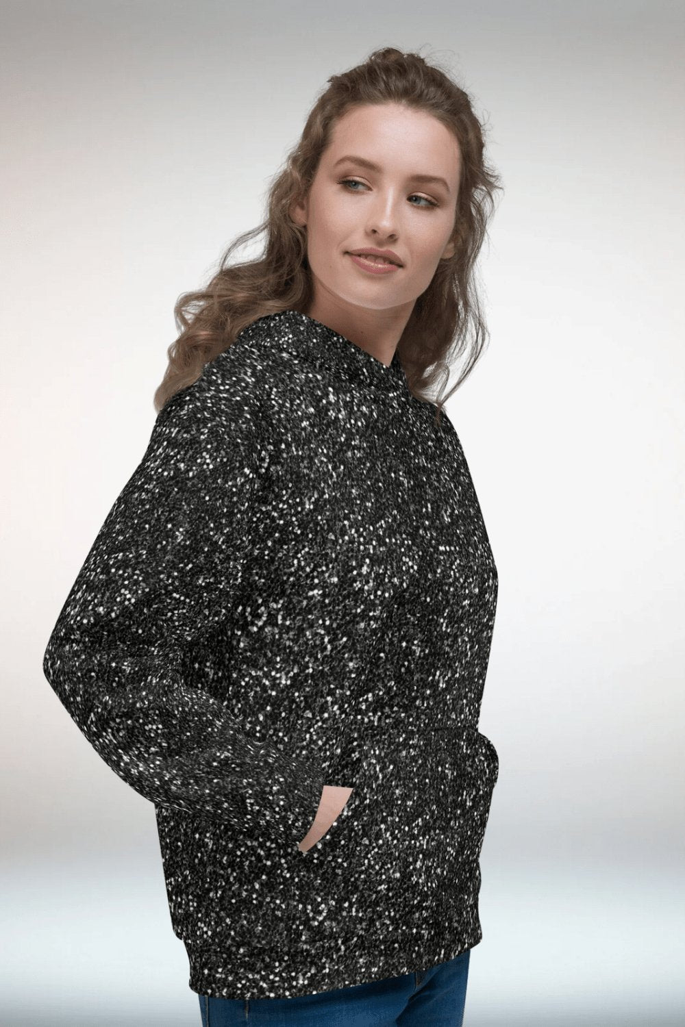 Glitter Print Oversized Black Hoodie - TGC Boutique - Hoodie
