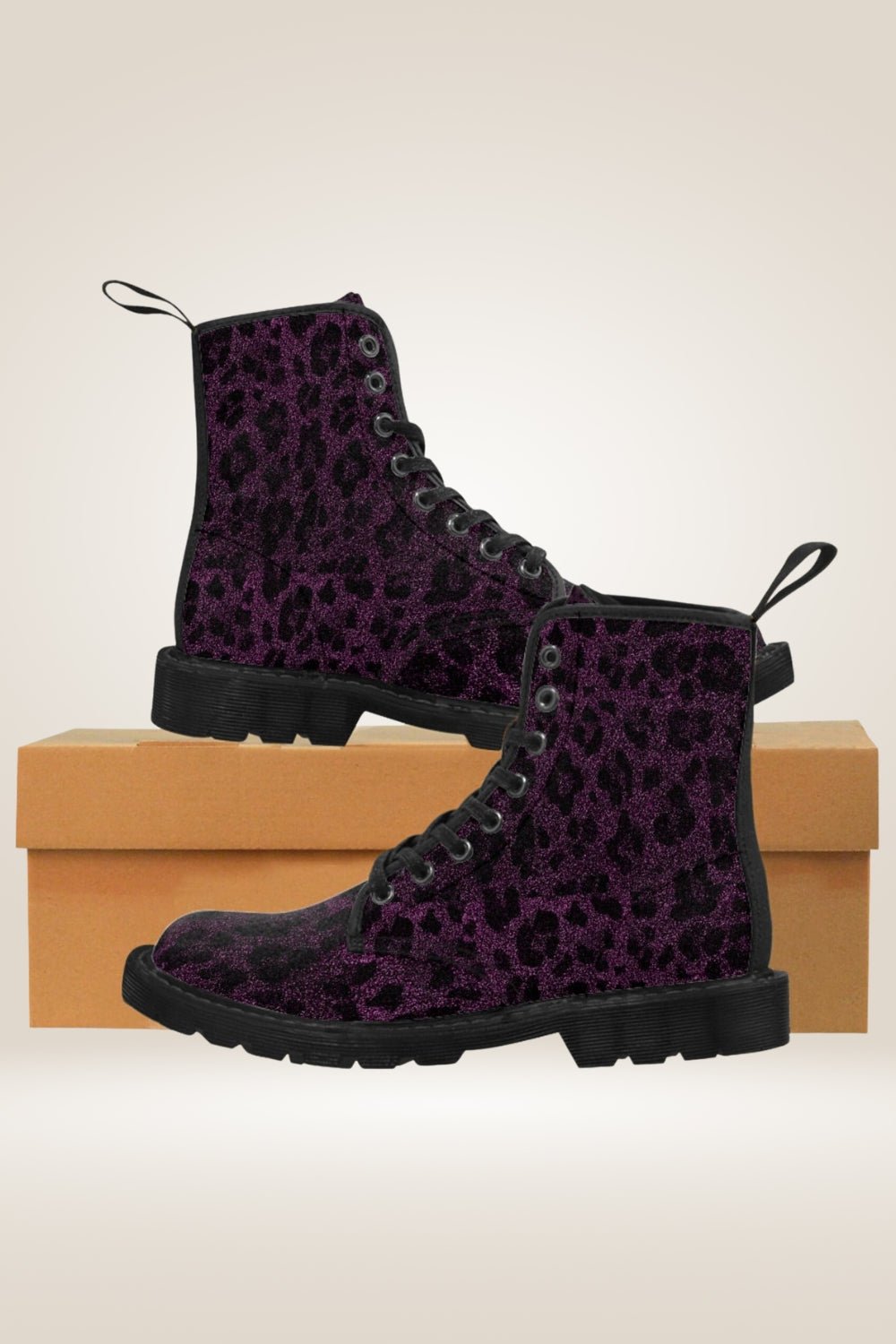 Glitter Print Purple Combat Boots - Black Sole - TGC Boutique - Combat Boots