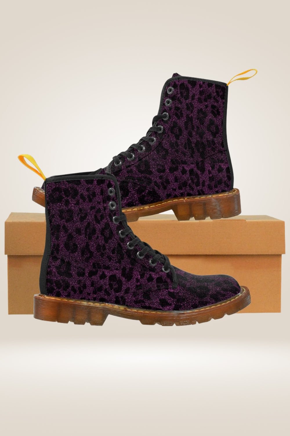Glitter Print Purple Combat Boots - Brown Sole - TGC Boutique - Combat Boots