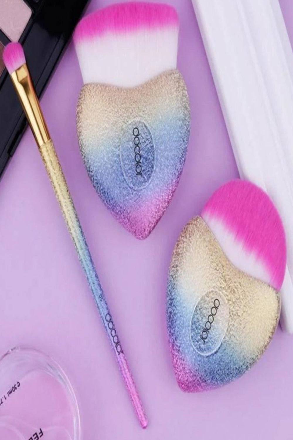 Glitter Rainbow Heart Cupid Makeup Brush Set - 3 Pack - TGC Boutique - Makeup Brushes