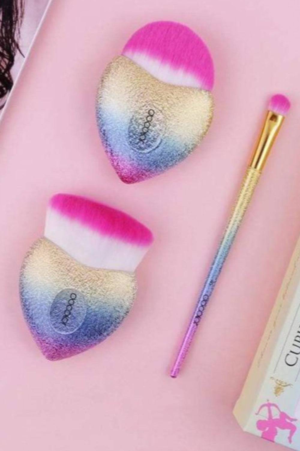 Glitter Rainbow Heart Cupid Makeup Brush Set - 3 Pack - TGC Boutique - Makeup Brushes