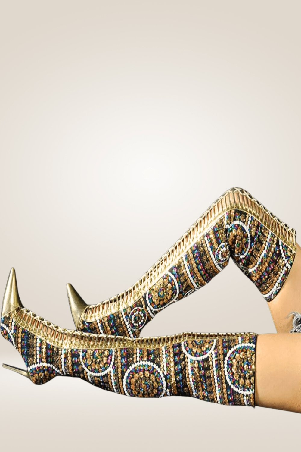 Gold Beaded Over The Knee Boots - TGC Boutique - Boots