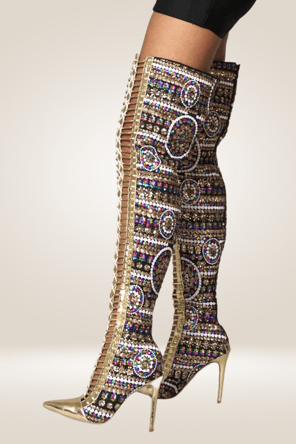 Gold Beaded Over The Knee Boots - TGC Boutique - Boots