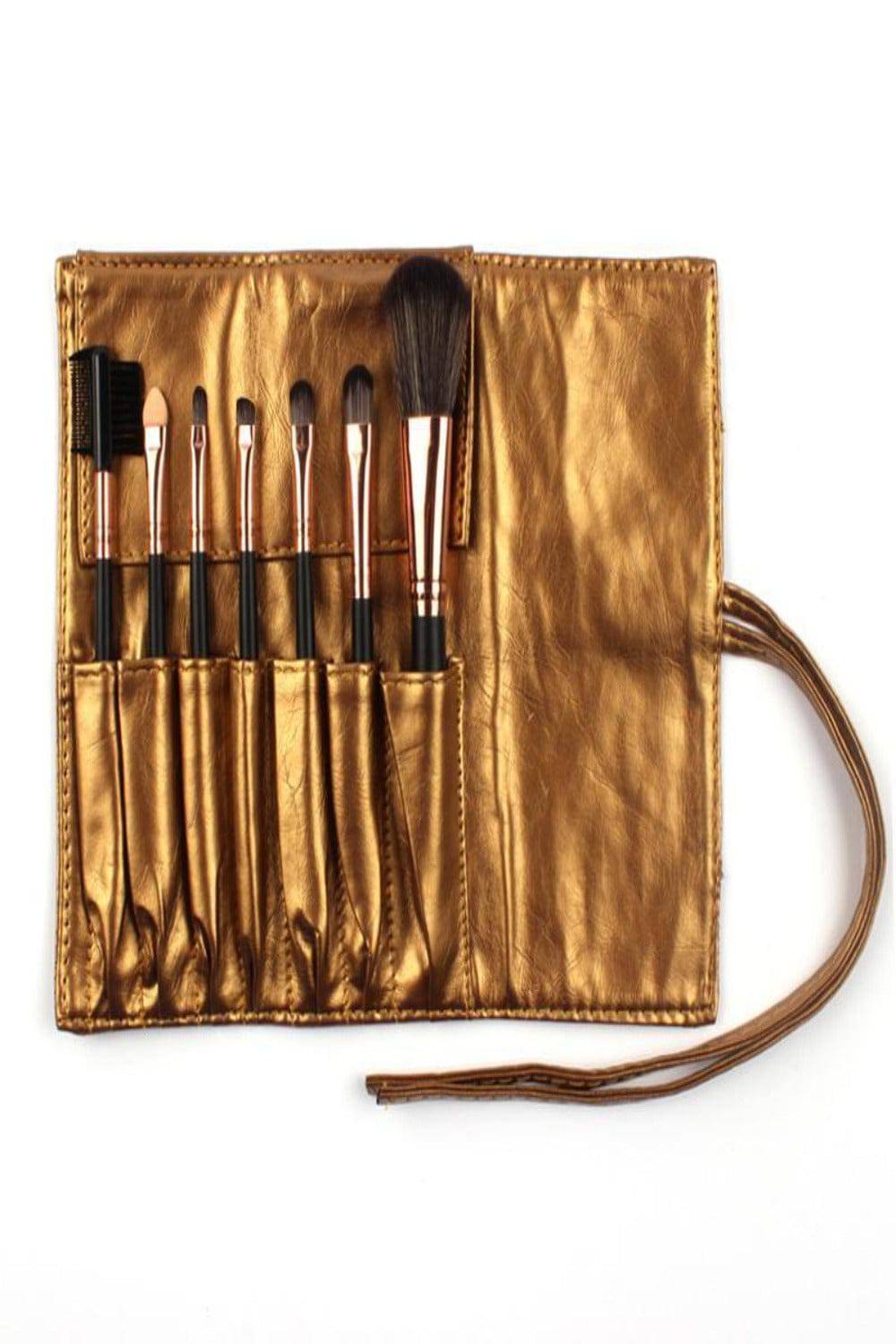 Golden Breeze Essential Makeup Brush Set With Gold Faux Leather Case - 7 Pack - TGC Boutique - Makeup Brushes