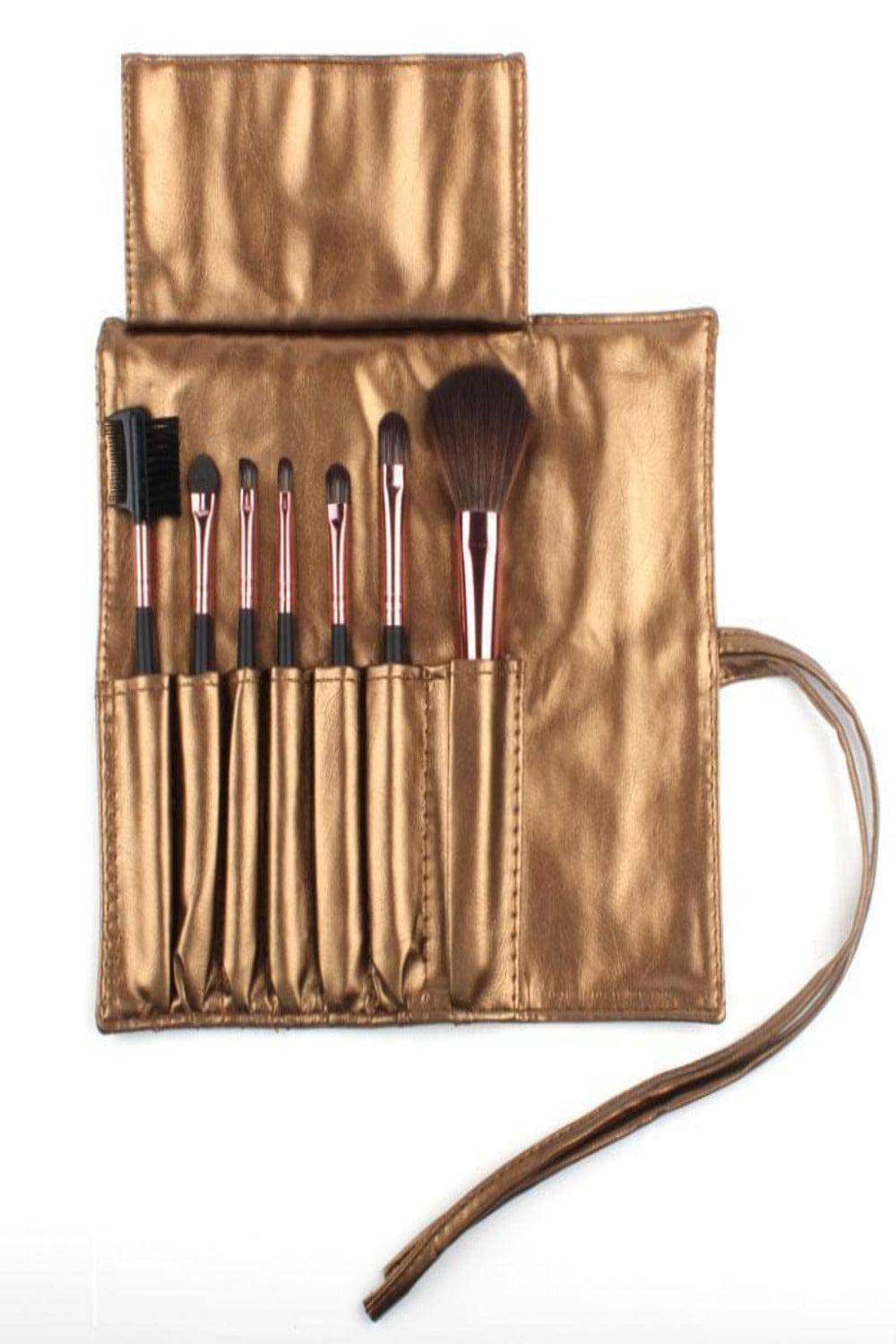 Golden Breeze Essential Makeup Brush Set With Gold Faux Leather Case - 7 Pack - TGC Boutique - Makeup Brushes