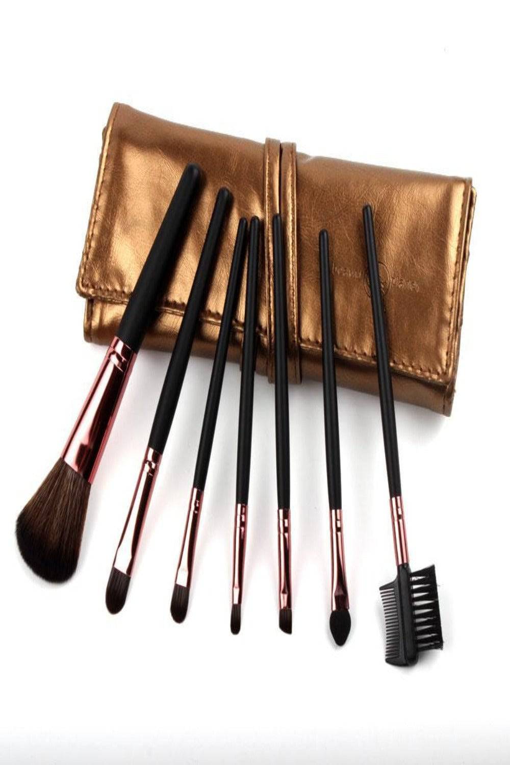 Golden Breeze Essential Makeup Brush Set With Gold Faux Leather Case - 7 Pack - TGC Boutique - Makeup Brushes
