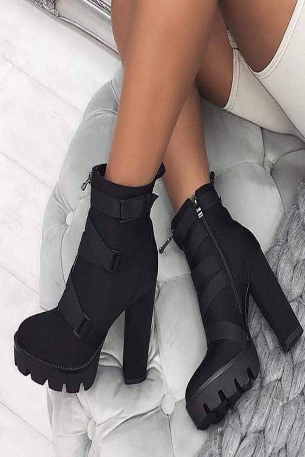 Goth High Heels Platform Ankle Boots - TGC Boutique - Black Boots
