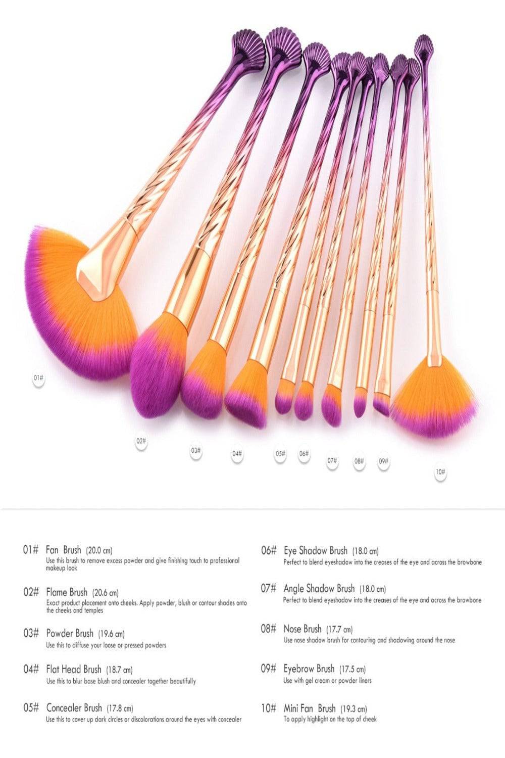 Gradient Orange And Purple Makeup Brush Set - 10 Pack - TGC Boutique - Makeup Brush Set
