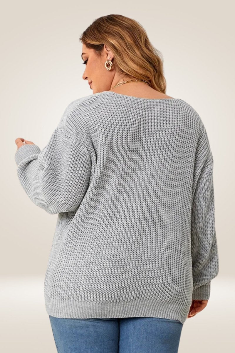 Gray Knitted Plus Size Sweater - TGC Boutique - Sweater