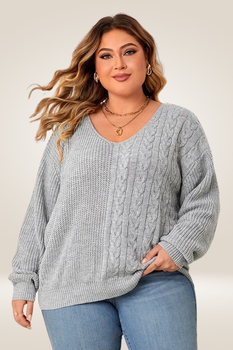 Gray Knitted Plus Size Sweater - TGC Boutique - Sweater