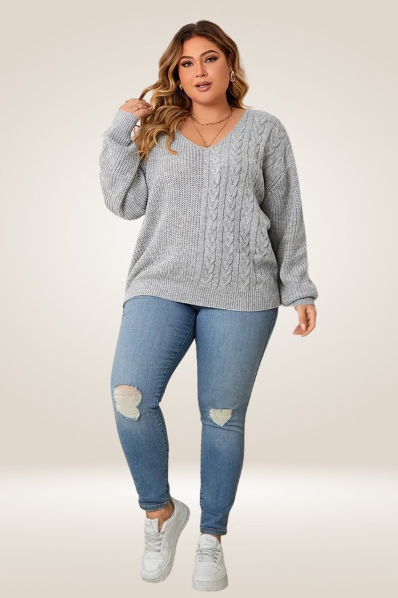 Gray Knitted Plus Size Sweater - TGC Boutique - Sweater