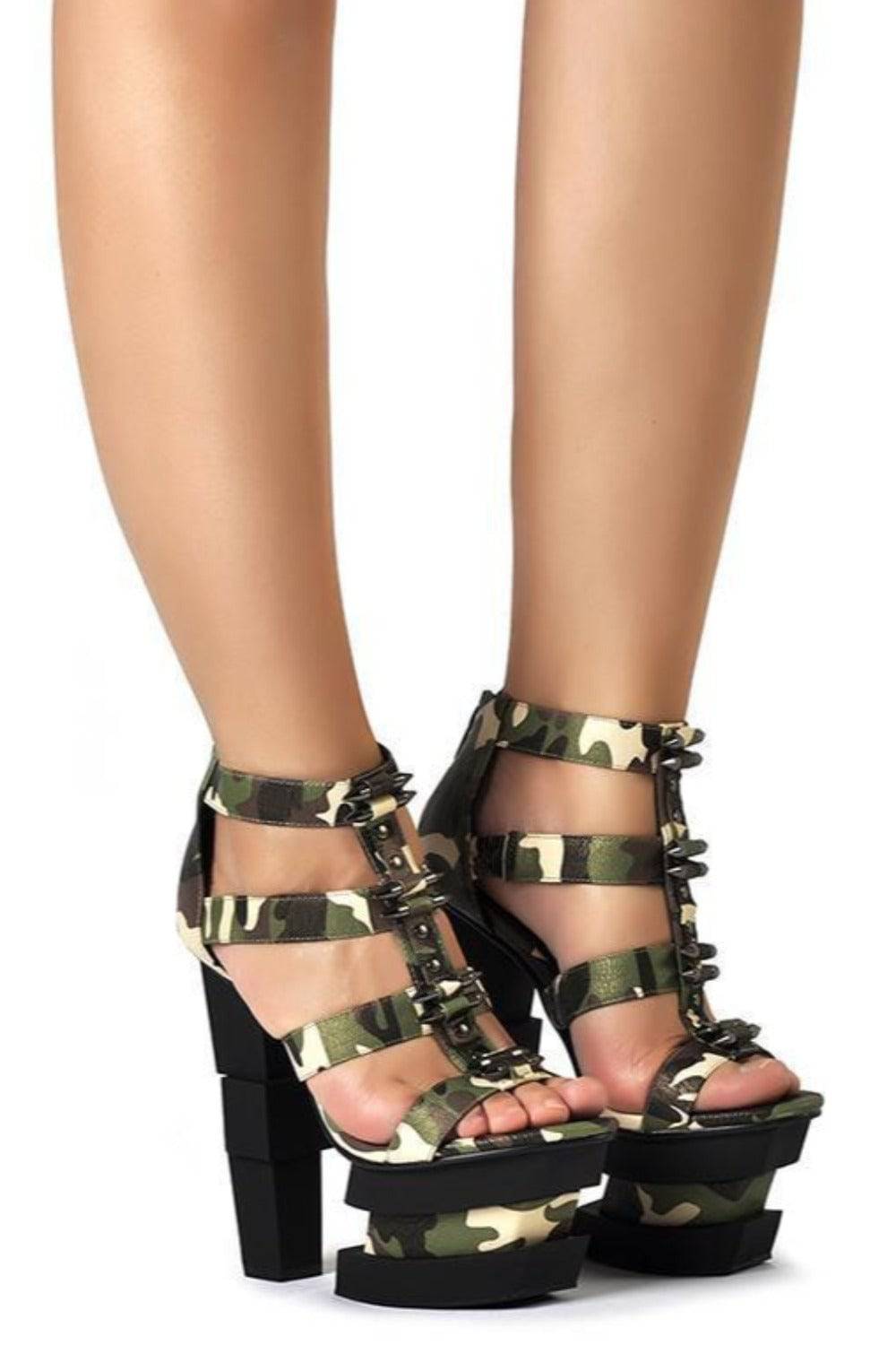 Green Camouflage Platform Heel Sandals - TGC Boutique - Shoes