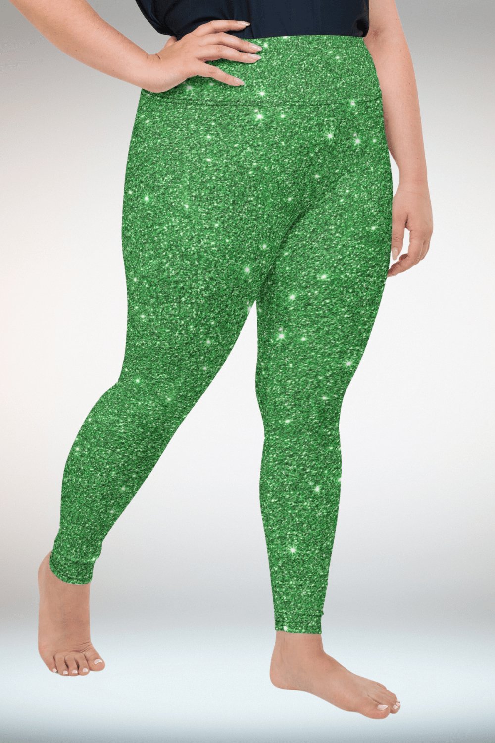 Green Glitter Print Plus Size Leggings - TGC Boutique - Leggings
