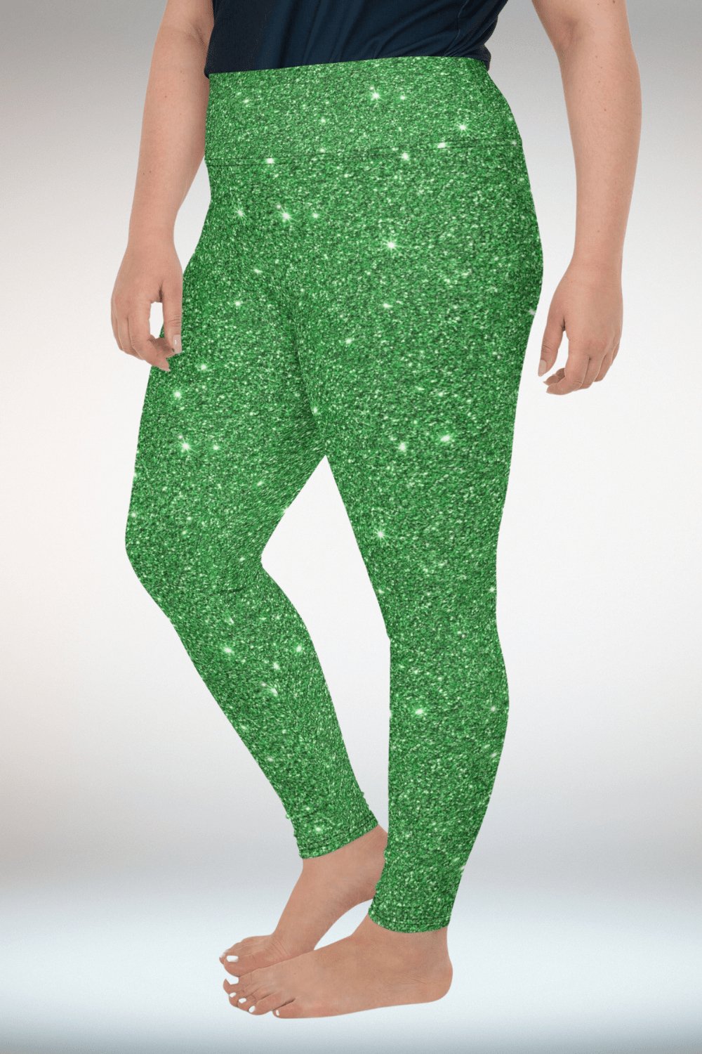 Green Glitter Print Plus Size Leggings - TGC Boutique - Leggings