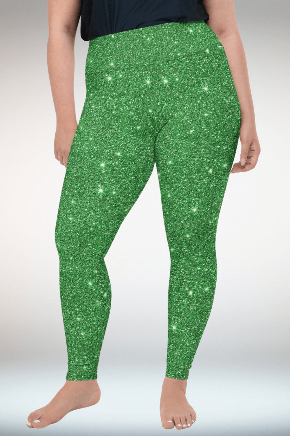 Green Glitter Print Plus Size Leggings - TGC Boutique - Leggings
