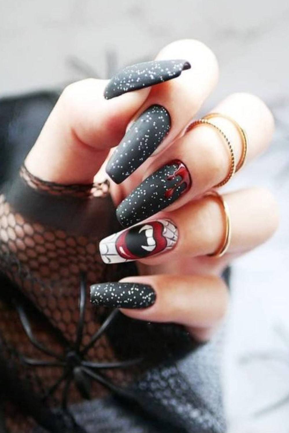 Halloween Press On Nails Black & White Vampire Blood Coffin Tip Nail Kit - TGC Boutique - Halloween Press On Nails