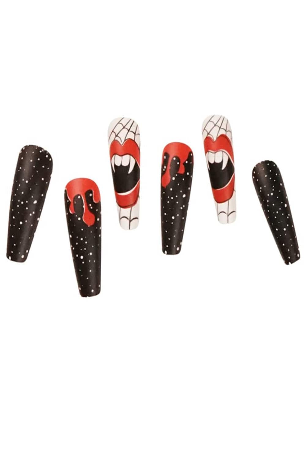 Halloween Press On Nails Black & White Vampire Blood Coffin Tip Nail Kit - TGC Boutique - Halloween Press On Nails