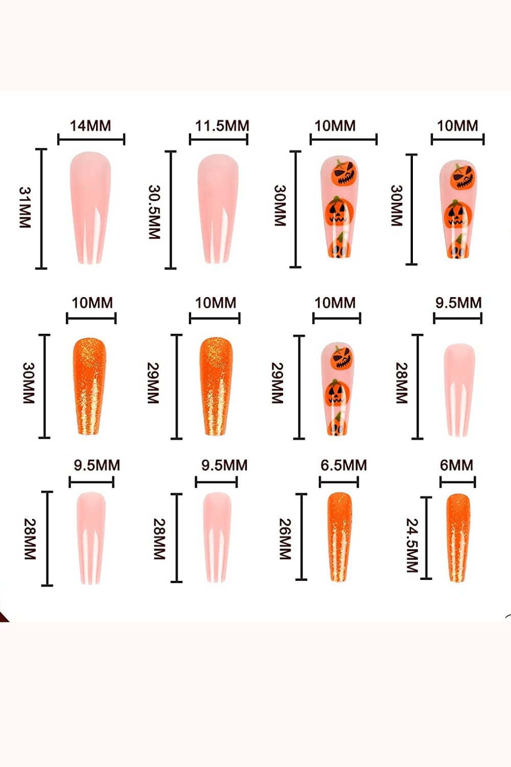 Halloween Press On Nails Orange & Pink Glitter Pumpkin Coffin Tip Nail Kit - TGC Boutique - Halloween Press On Nails