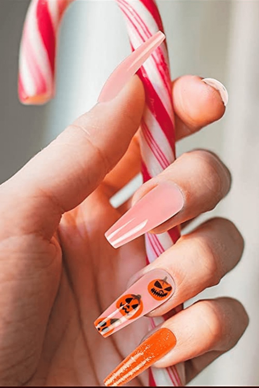 Halloween Press On Nails Orange & Pink Glitter Pumpkin Coffin Tip Nail Kit - TGC Boutique - Halloween Press On Nails