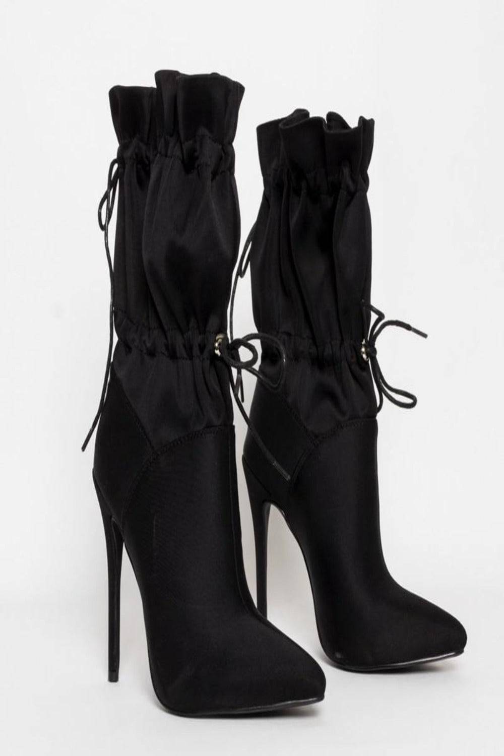 Handmade Camo Lace Up Stiletto High Heel Black Ankle Boots - TGC Boutique - High Heel Boots